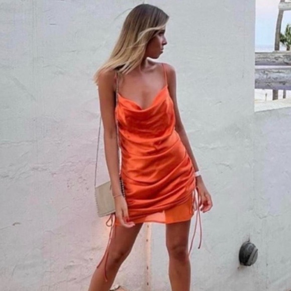 Zara Satin Effect Dress in Gorgeous Orange - Picture 2 of 8